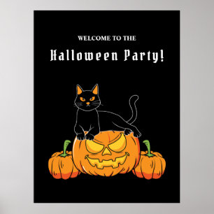 Affiche Halloween noir "Chat et Citrouille"