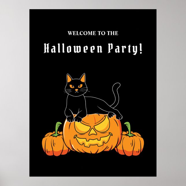 Affiche Halloween noir "Chat et Citrouille" (Devant)