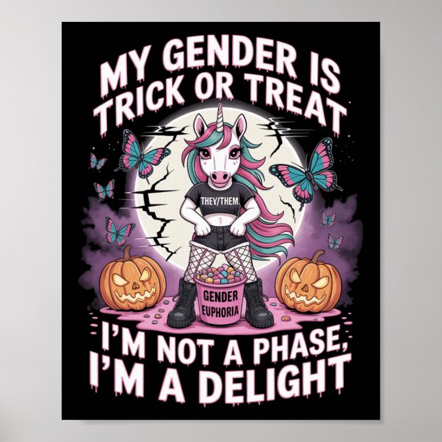 Affiche Halloween non binaire Unicorn pronouns pas une pha (Devant)