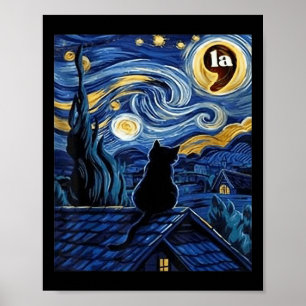 Affiche Halloween Nuit étoile Noir Cat Comma La Kamala H