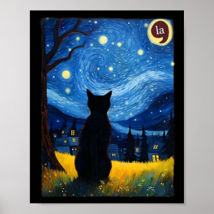 Affiche Halloween Nuit étoile Noir Cat Comma La Kamala H