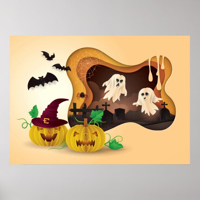 Affiche Halloween Papercut Cemetery Ghosts (Devant)