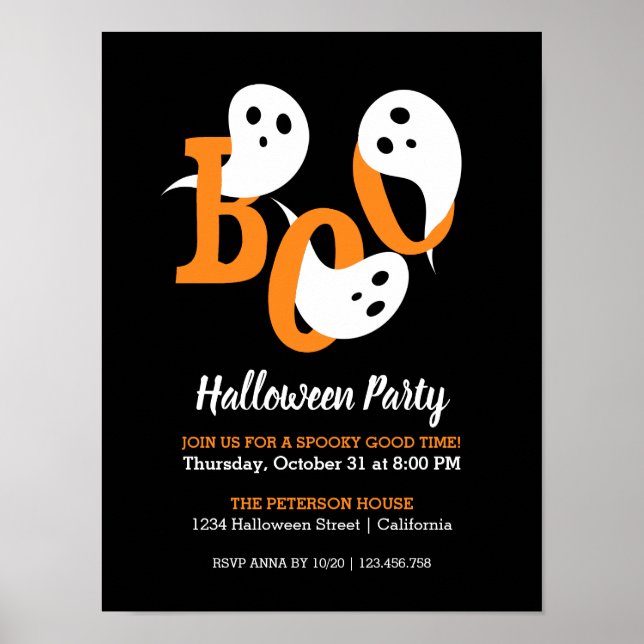 Affiche Halloween Party Boo Ghosts Black Invitation (Devant)