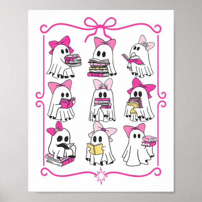 Affiche Halloween Pink Ghost Lire plus Livres Éffrayant Bo (Devant)