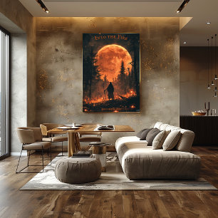 Affiche Halloween - Pleine lune et forêt de feu