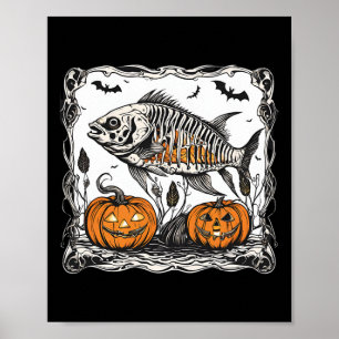 Affiche Halloween Poisson Squelette drôle Poisson Éffrayan
