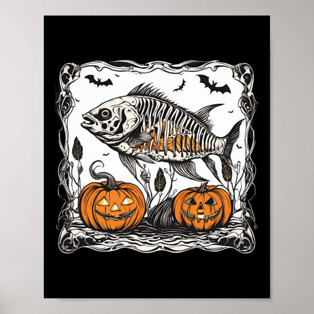 Affiche Halloween Poisson Squelette drôle Poisson Éffrayan (Devant)