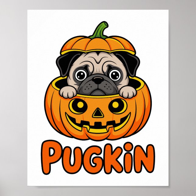 Affiche Halloween Pugkin, chien Citrouille Carlin (Devant)