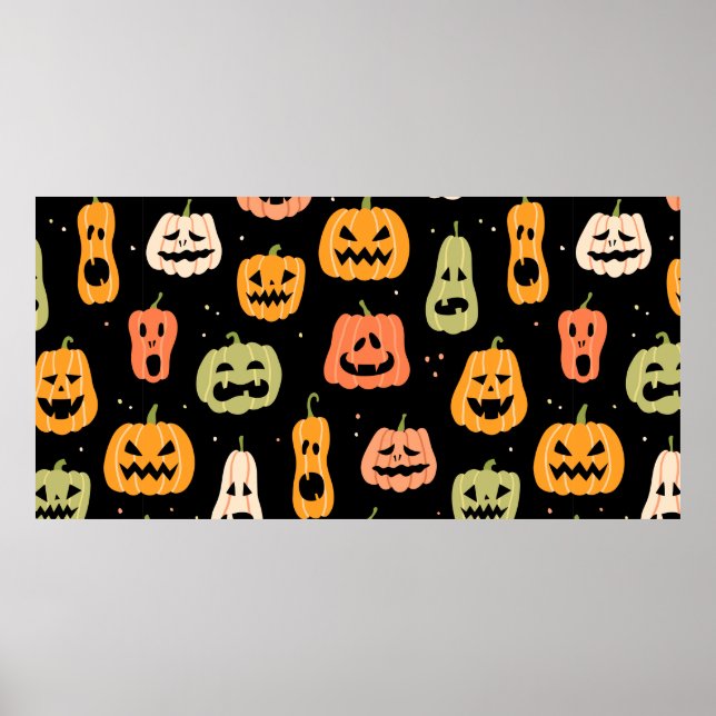 Affiche Halloween pumpkin seamless pattern. Hand drawn ill (Devant)