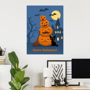 Affiche Halloween Pumpkins and Black Cat