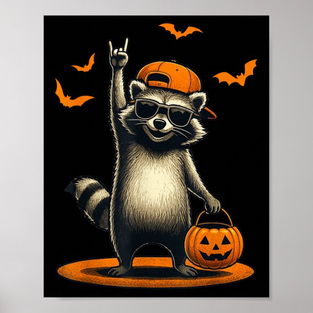 Affiche Halloween Raccoon Rock Music Cadeau Hommes Femmes  (Devant)