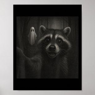 Affiche Halloween Raccoon Selfie Drôle Avec Soky Ghost