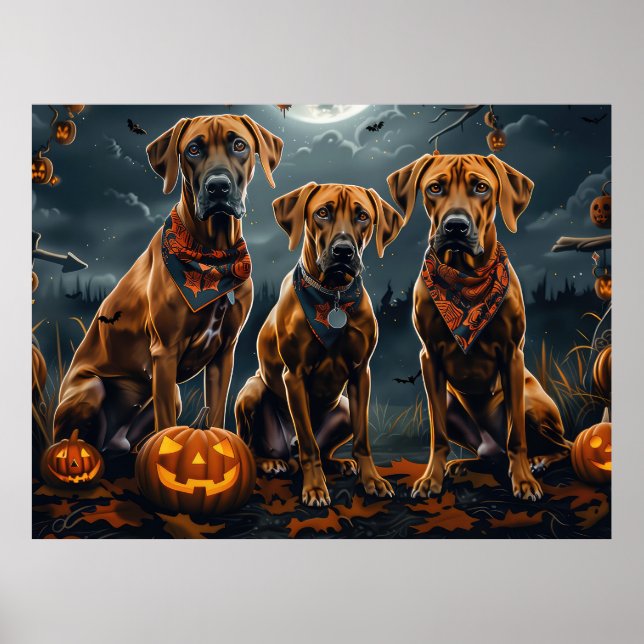 Affiche Halloween Rhodesian Ridgeback Éffrayant (Devant)