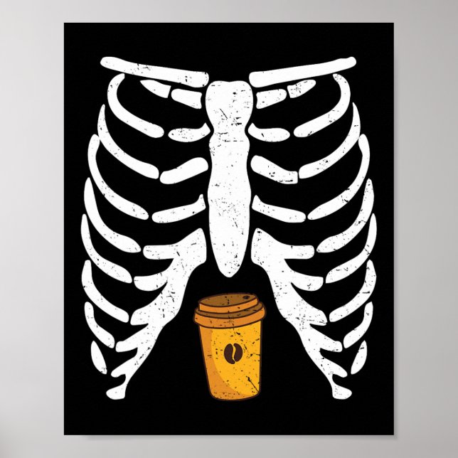 Affiche Halloween Rib Cage Café Lover Skeleton Drôle Wom (Devant)