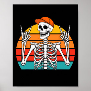 Affiche Halloween Rocker Skeleton Casquette Cool Punk Rock