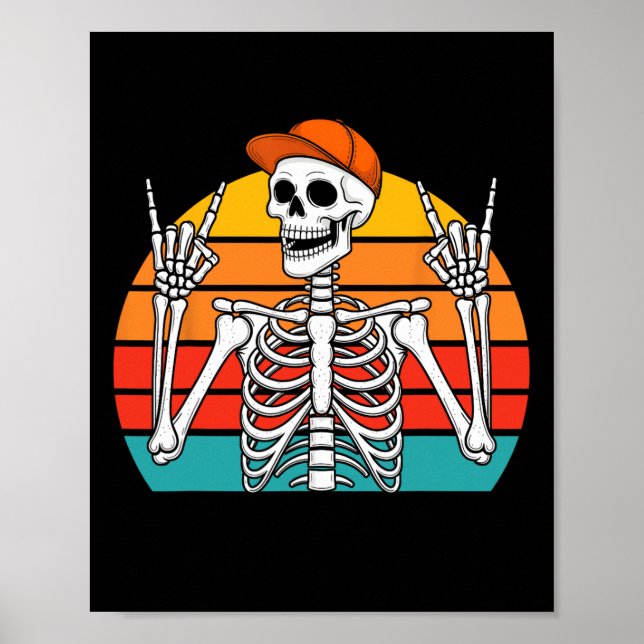 Affiche Halloween Rocker Skeleton Casquette Cool Punk Rock (Devant)