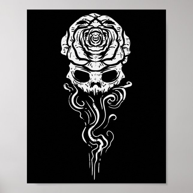 Affiche Halloween Rose de crâne fumée Squelette costume go (Devant)