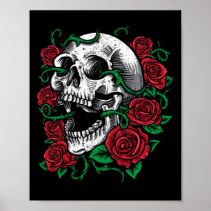 Affiche Halloween Rose Skull Skeleton idée cadeau