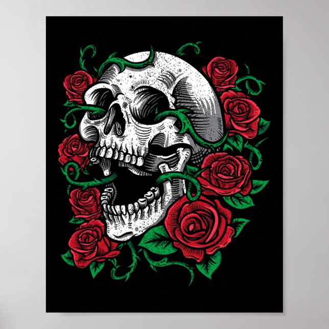 Affiche Halloween Rose Skull Skeleton idée cadeau (Devant)