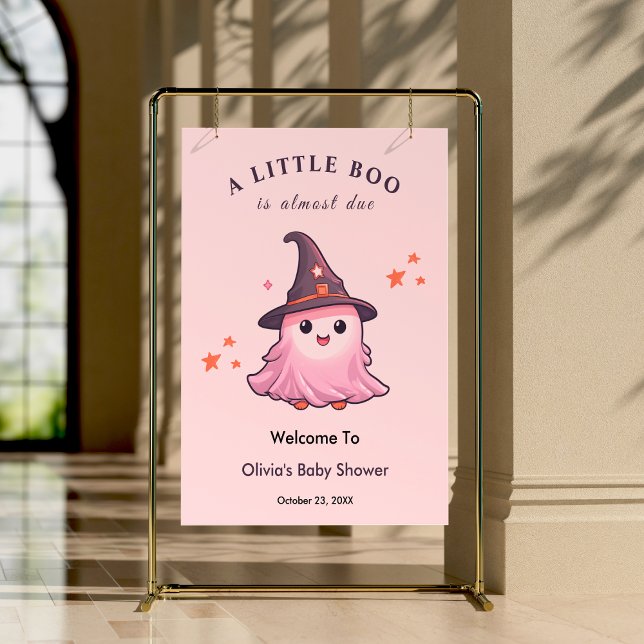 Affiche Halloween rose Un Petit Baby shower Boite Accueil (Pink Halloween A Little Boo Baby Shower Welcome Sign   )