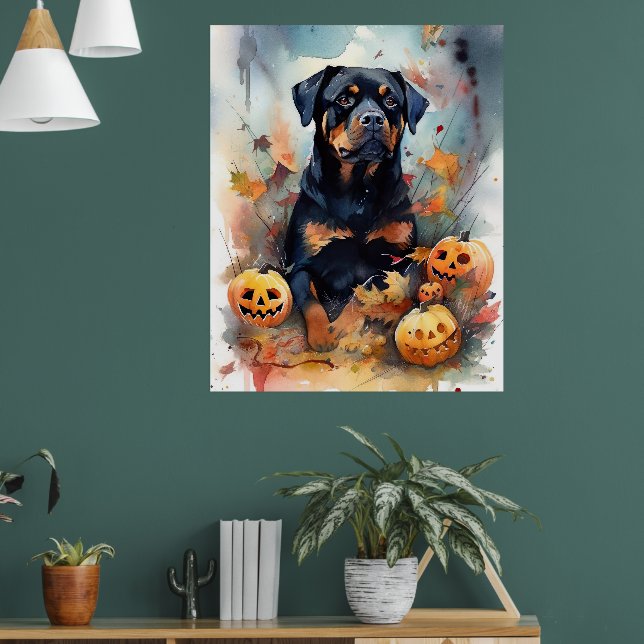 Affiche Halloween Rottweiler avec la peur Citrouille (Salon 1)