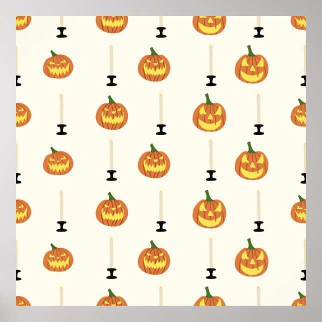 Affiche Halloween sans couture motif avec citrouilles et b (Devant)