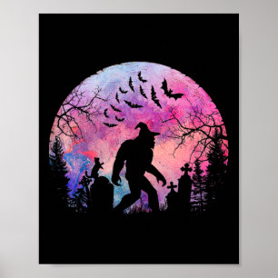 Affiche Halloween Sasquatch Déplaisant Dans Le Cimetière É