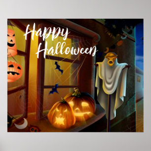 Affiche Halloween Scarecrow, chauves-souris et Citrouilles