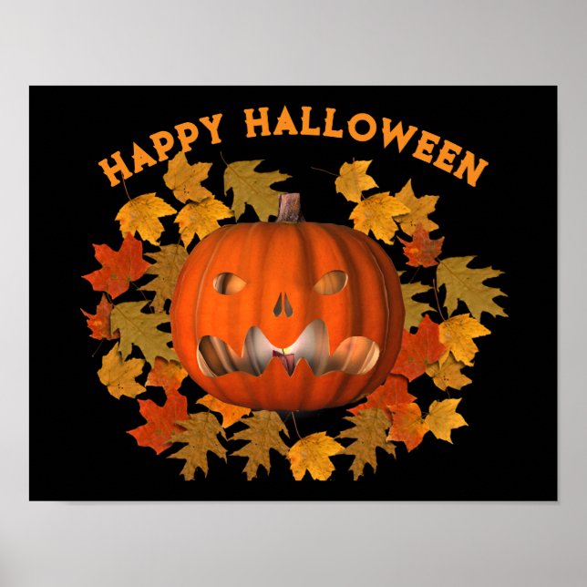 Affiche Halloween Signifie Jack-o'-lantern Et Feuilles Aut (Devant)