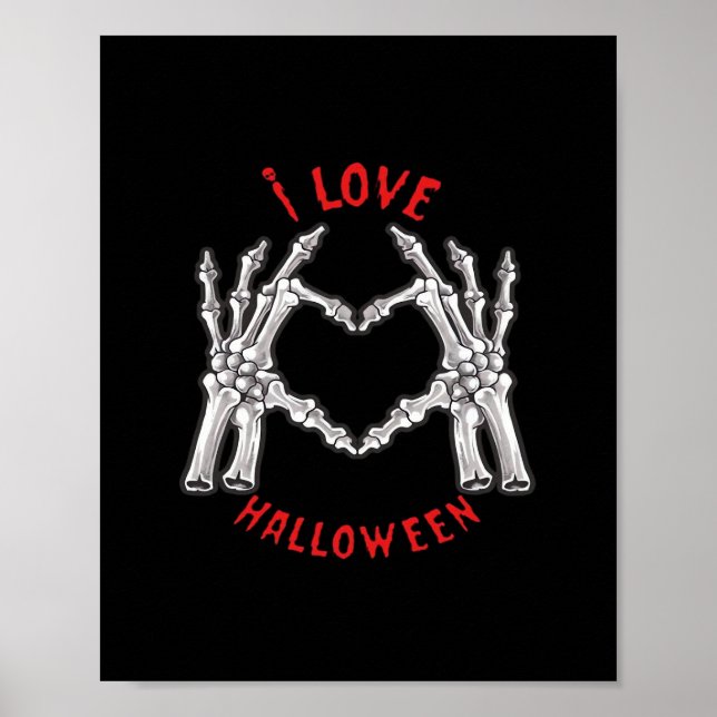 Affiche Halloween Skeletal Mains Coeur drôle Dire (Devant)