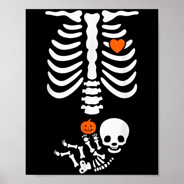Affiche Halloween Skeleton Baby Rib Cage Pregnant Pumpkin  (Devant)