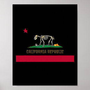 Affiche Halloween Skeleton Bear California Ca State Drapea