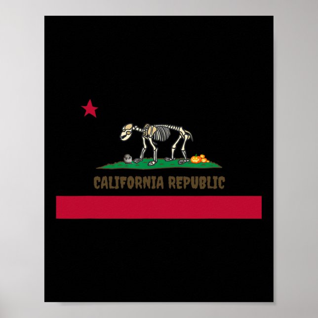 Affiche Halloween Skeleton Bear California Ca State Drapea (Devant)