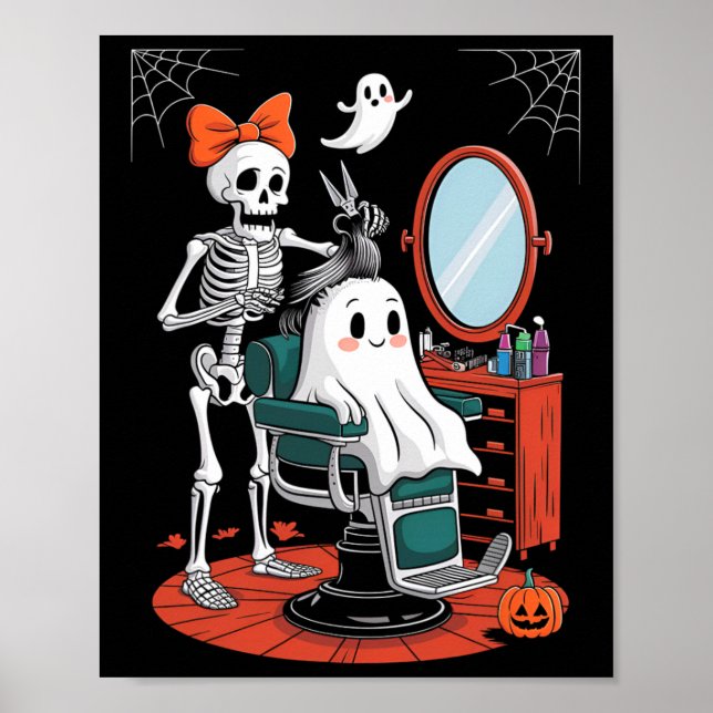 Affiche Halloween Skeleton Coiffeur coiffeur (Devant)