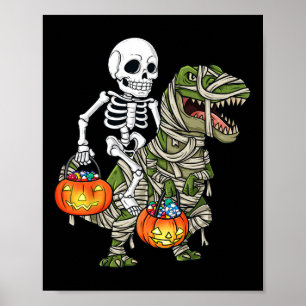 Affiche Halloween Skeleton équitation maman Dinosaur T Rex