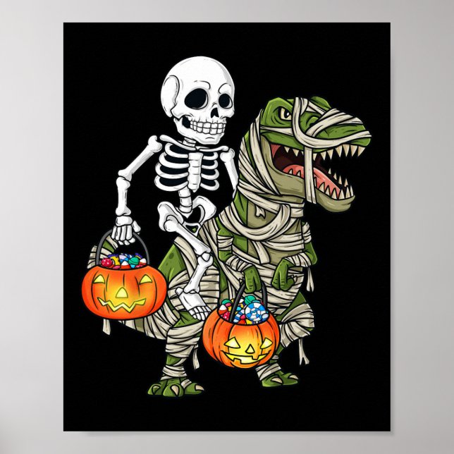 Affiche Halloween Skeleton équitation maman Dinosaur T Rex (Devant)