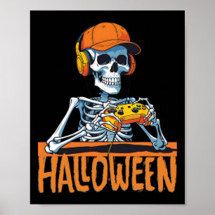 Affiche Halloween Skeleton Gamer Funny Video Gaming Boys M