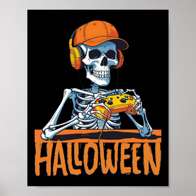 Affiche Halloween Skeleton Gamer Funny Video Gaming Boys M (Devant)