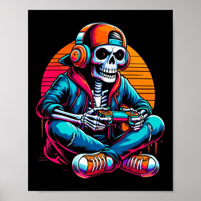 Affiche Halloween Skeleton Gamer Video Gaming  (Devant)