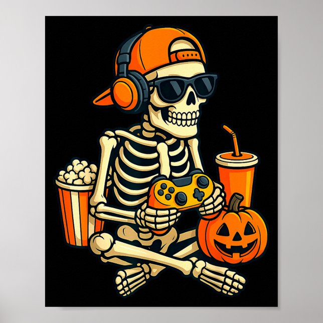Affiche Halloween Skeleton Gamer Video Gaming Boys Men Kid (Devant)
