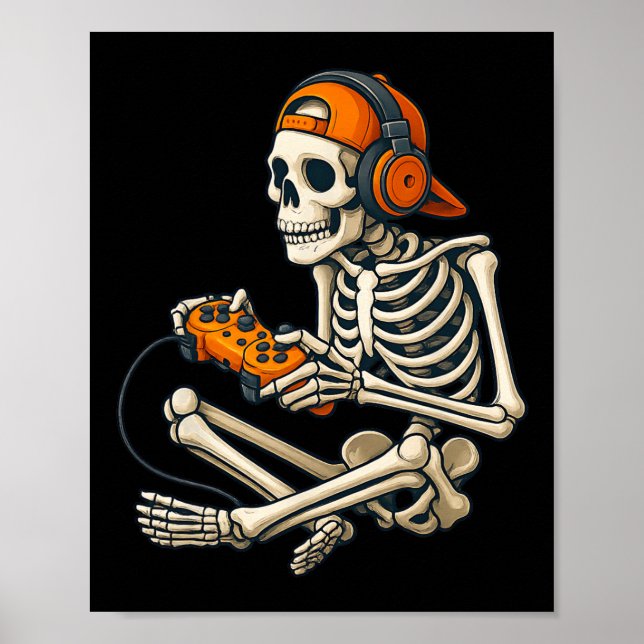Affiche Halloween Skeleton Gamme Casques Vidéo Jeu C (Devant)
