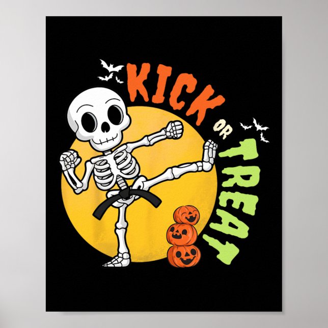 Affiche Halloween Skeleton Karate Kick Martial Art Taekwon (Devant)
