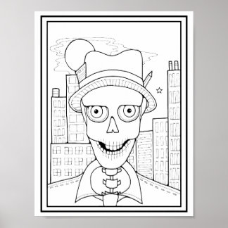 Affiche Halloween Skeleton Newsman Presse Coloration Page 