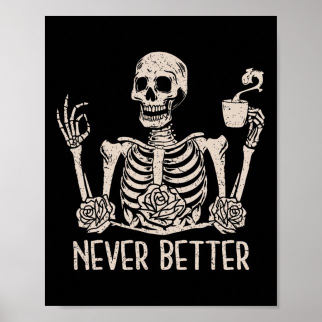 Affiche Halloween Skeleton Skull Femmes Boire Café Nev (Devant)