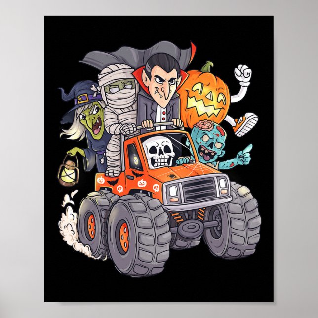 Affiche Halloween Skeleton Zombie Monster Truck Vampire Bo (Devant)