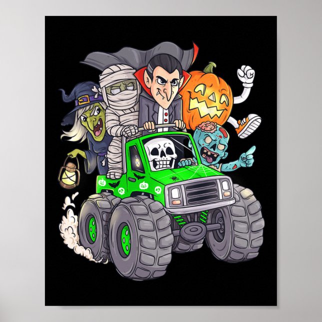 Affiche Halloween Skeleton Zombie Monster Truck Vampire Bo (Devant)