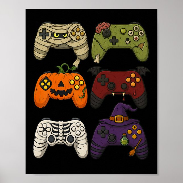 Affiche Halloween Skeleton Zombie Mummy Gaming Controllers (Devant)