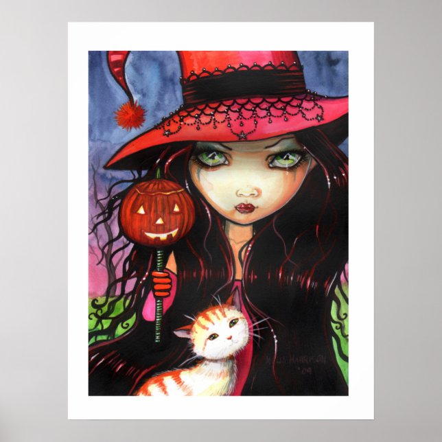 Affiche Halloween Sorcière Chat par Molly Harrison (Devant)