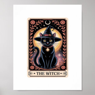 Affiche Halloween sorcière esthétique Amoureux de les chat