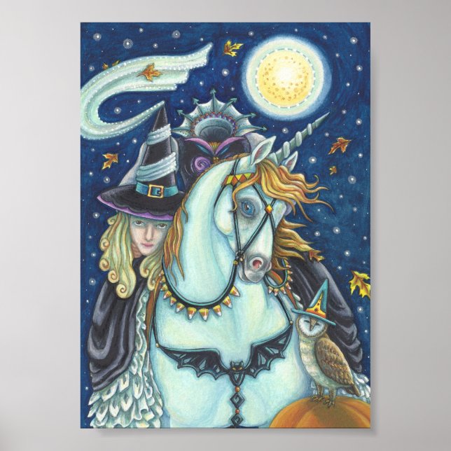 AFFICHE HALLOWEEN SORCIÈRE LICORNE & HIBOU DE SLEE (Devant)